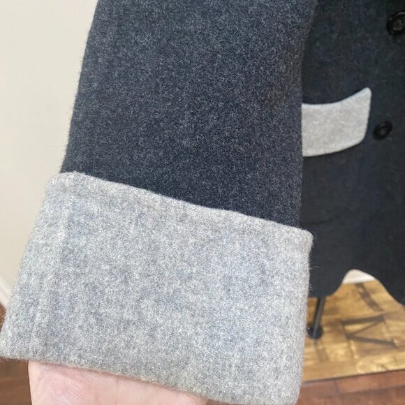 New ONLY Lady Women Contrast Collar Dark Grey Wool Coat with Pocket - Picture 4 of 7
